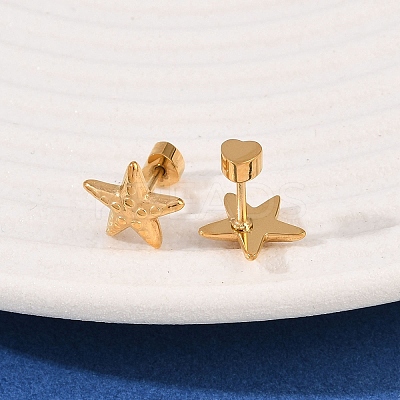 304 Stainless Steel Star Stud Earrings EJEW-I320-10G-1