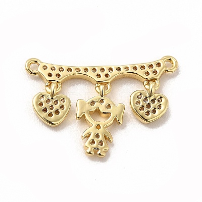 Rack Plating Brass Micro Pave Clear Cubic Zirconia Heart Connector Charms KK-G456-01G-02-1