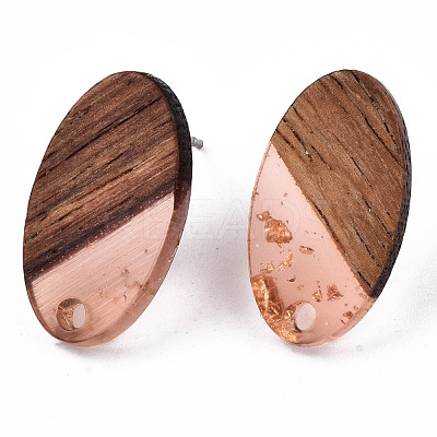 Transparent Resin & Walnut Wood Stud Earring Findings MAK-N032-005A-F04-1