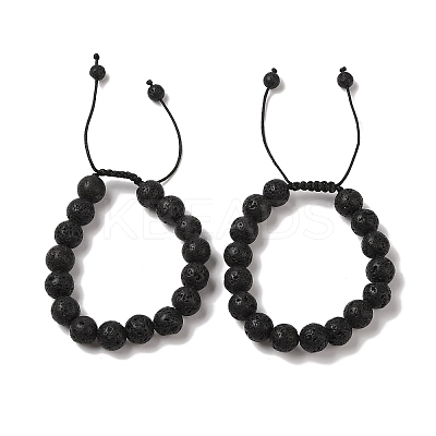 10mm Round Natural Lava Rock Braided Bead Bracelets BJEW-C067-01C-09-1