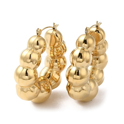 Ion Plating(IP) 304 Stainless Steel Round Beaded Hoop Earrings EJEW-Z022-04G-1