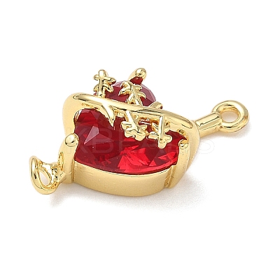 Brass with Glass Dark Red Sacred Heart Connector Charms KK-L253-27G-05-1