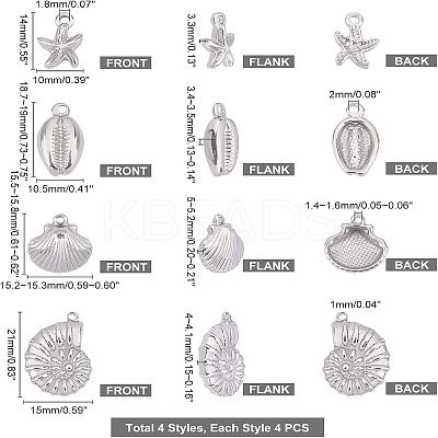 16Pcs 4 Style 304 Stainless Steel Pendants STAS-UN0024-64-1
