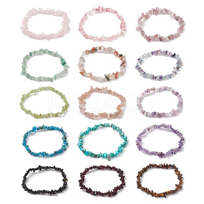 Natural & Synthetic Mixed Gemstone Chips Beaded Stretch Bracelets for Women BJEW-JB10046-1