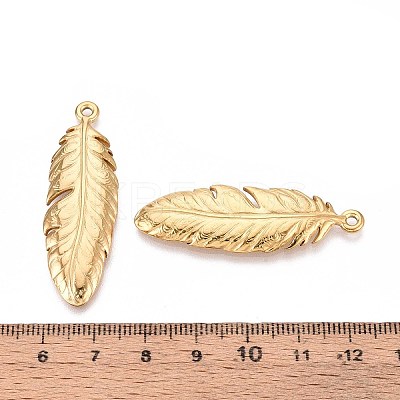 304 Stainless Steel Feather Pendants STAS-T067-32G-1