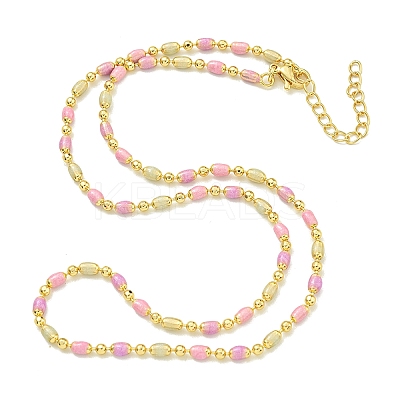 Brass Enamel Column Link Chain Necklaces NJEW-H039-09A-02G-1