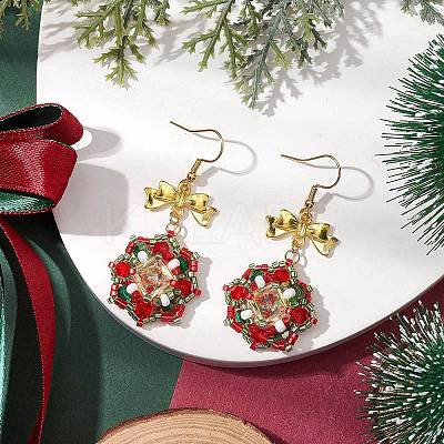 Christmas Theme Flower Glass Seed Beaded Dangle Earrings for Women EJEW-MZ00205-1