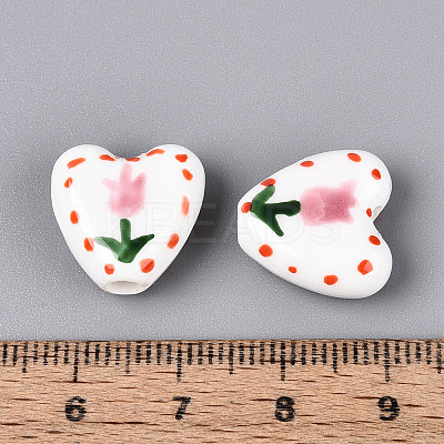 Hand Painted Tulip Flower Porcelain Ceramic Beads PORC-T134-28A-1