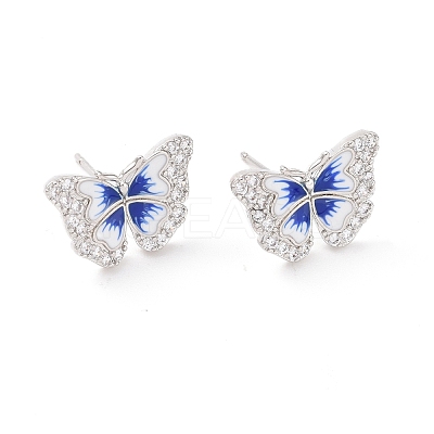 Clear Cubic Zirconia Butterfly Stud Earrings with Enamel EJEW-C030-05P-1