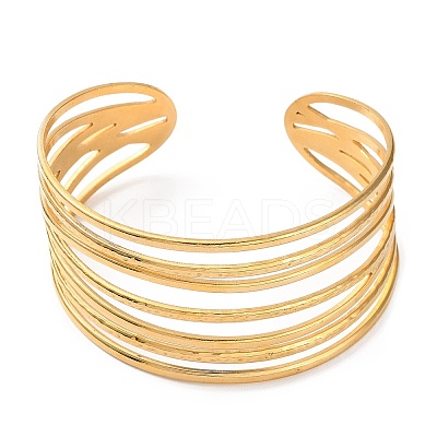 304 Stainless Steel Multi Line Cuff Bangles LS-BJEW-F457-05G-1