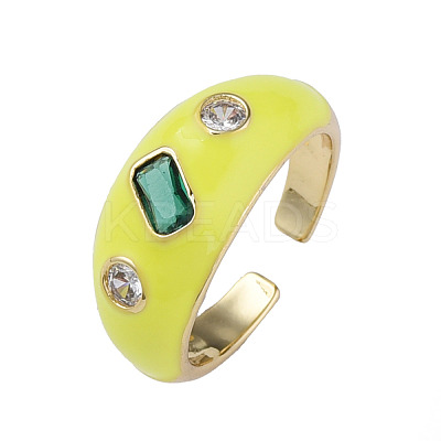 Cubic Zirconia Open Cuff Ring with Enamel RJEW-N035-128B-1