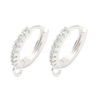 Brass Micro Pave Clear Cubic Zirconia Hoop Earring Findings KK-H532-14B-S-1