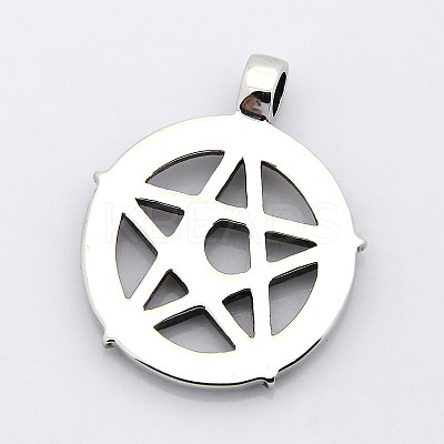 Retro 304 Stainless Steel Ring with Pentagram Pendants X-STAS-F006-132-1