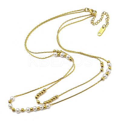 304 Stainless Steel Boston Link Chains Double Layer Necklaces BJEW-K257-04G-1