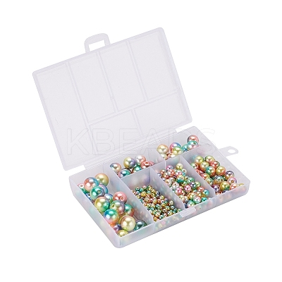 497Pcs 5 Style Rainbow ABS Plastic Imitation Pearl Beads OACR-YW0001-07B-1