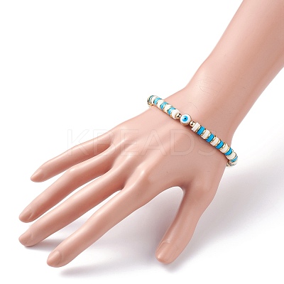 Synthetic Hematite & Polymer Clay Heishi Beads Stretch Bracelet BJEW-JB07226-02-1