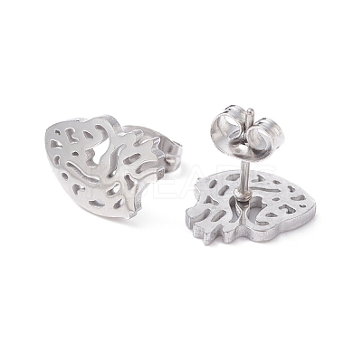 Non-Tarnish Anatomical Heart 304 Stainless Steel Stud Earrings for Women EJEW-Z017-07P-1