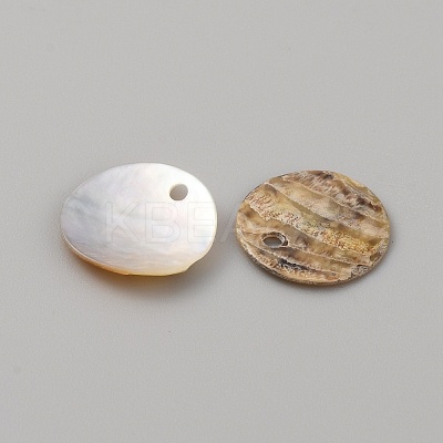 Natural Akoya Shell Flat Round Charms BSHE-WH0002-04B-1