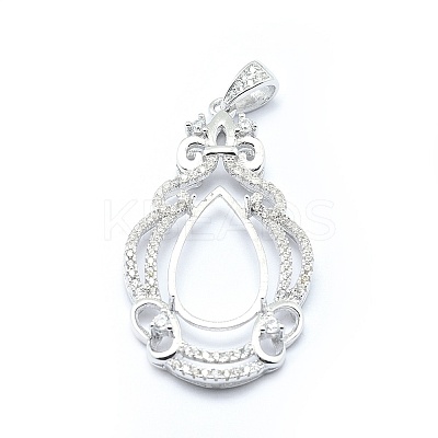 Anti-Tarnish Rhodium Plated 925 Sterling Silver Pendant Cabochon Open Back Settings STER-P044-02P-1