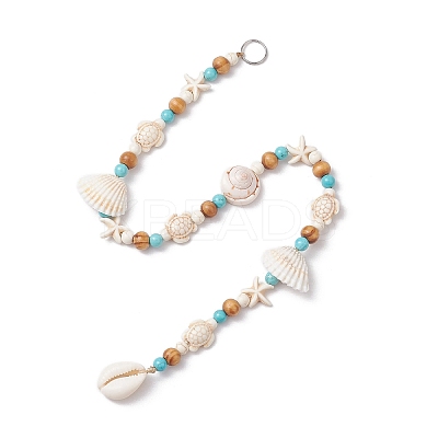 Natural Sea Shell Beads Hanging Ornaments HJEW-JM02985-1