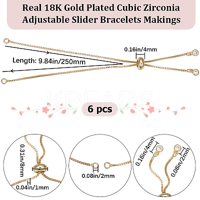 6Pcs Brass Box Chains Slider Bracelet Making with Clear Cubic Zirconia Tiny Charms BJEW-BBC0001-04-1