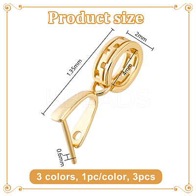3Pcs 3 Colors Rhodium Plated Sterling Silver Ice Pick Pinch Bails STER-OC0001-02-1