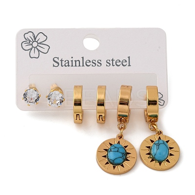 304 Stainless Steel Flat Round Stud & Hoop Earrring Set for Women EJEW-U063-03G-1