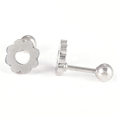 Tarnish Resistant 201 Stainless Steel Flower Barbell Cartilage Earrings LS-EJEW-R147-07-1