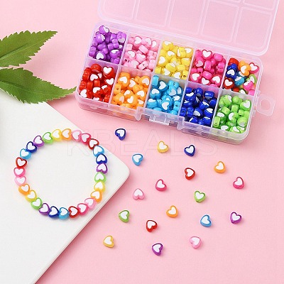 400Pcs 9 Colors Heart Acrylic Beads TACR-YW0001-94-1