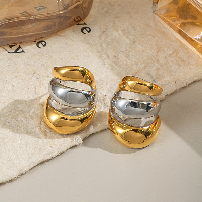 304 Stainless Steel Two Tone Triple Stud Earrings UN2842-1