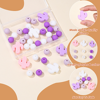 Cactus/Round Silicone Beads SIL-YW0001-50B-1
