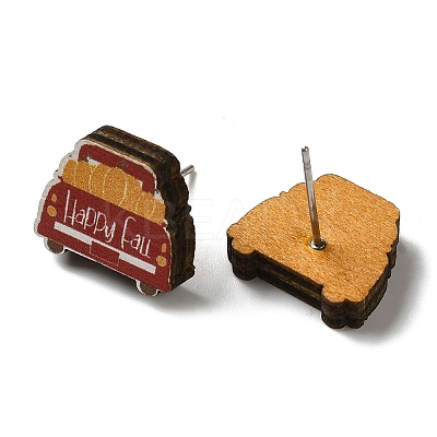 Wood Stud Earrings EJEW-Z054-01J-1