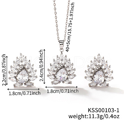 Chic Geometric Brass Rhinestones Stud Earrings & Necklaces for Woemn RP4250-3-1
