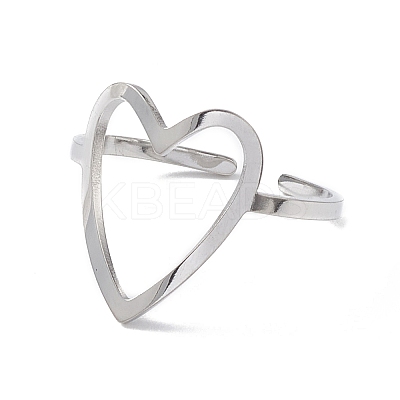Non-Tarnish Hollow Out Heart 304 Stainless Steel Open Cuff Ring for Women LS-RJEW-E073-07P-1