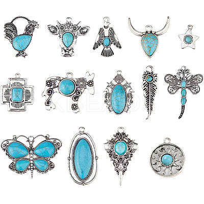 15Pcs 15 Styles Dyed Synthetic Turquoise Pendants FIND-DC0007-90-1