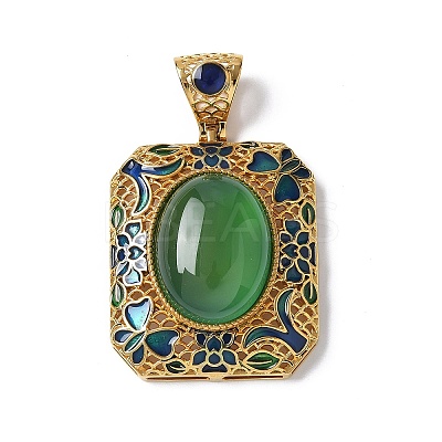 Natural Green Onyx Agate(Dyed & Heated) Rectangle Pendants KK-K399-18A-03-1