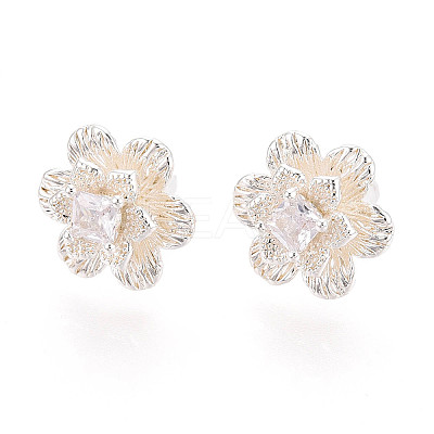Brass Pave Clear Cubic Zirconia Stud Earrings KK-T077-19S-1