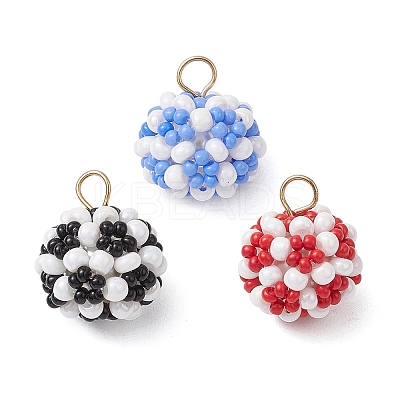 3Pcs 3 Colors Glass Seed Beaded Round Pendants PALLOY-MZ00525-1