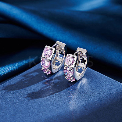 925 Sterling Silver Cubic Zirconia Hoop Earrings EJEW-L294-016P-1