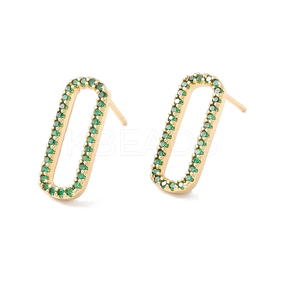 Green Cubic Zirconia Open Oval Stud Earrings EJEW-F282-38G-1