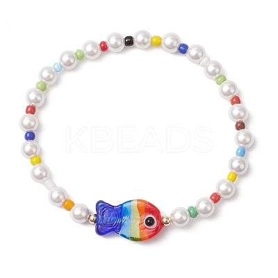 Round Shell Pearl Beads & Glass Seed Beads Stretch Bracelets BJEW-TA00637-1