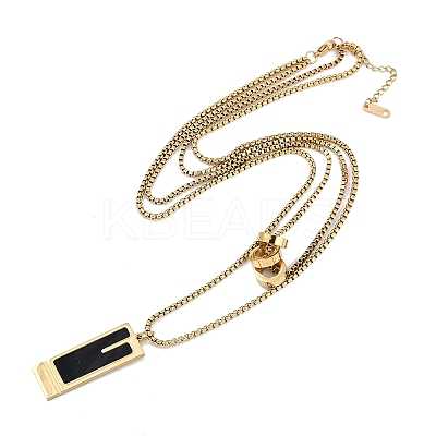 Ion Plating(IP) 304 Stainless Steel Black Enamel Rectangle Pendant Chain Necklaces for Women NJEW-M078-04-1