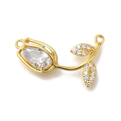 Brass Cubic Zirconia Rose Flower Connector Charms KK-R0002-26G-02-1