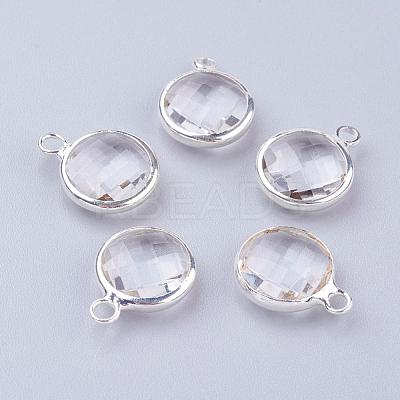Silver Color Plated Brass Glass Flat Round Charms GLAA-M003-A-21S-1