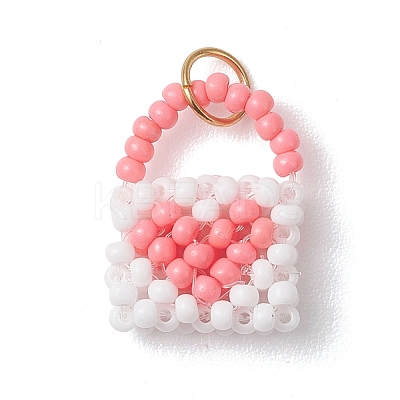 Glass Seed Beaded Handbag Pendants PALLOY-MZ01217-03-1