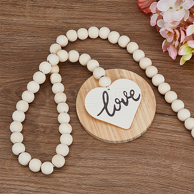 2Pcs 2 Styles Wood Beaded Garland with Jute Cord Tassels DJEW-FH0001-28-1