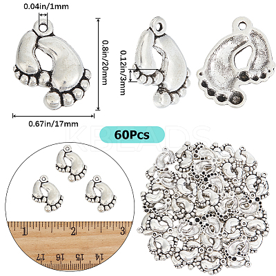 60Pcs Tibetan Style Alloy Footprint Pendants FIND-SC0007-43-1