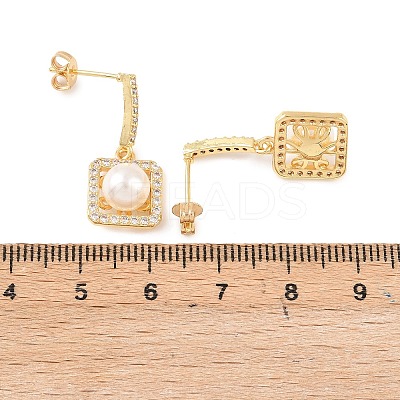 Square Brass Micro Pave Clear Cubic Zirconia Dangle Stud Earrings EJEW-C172-05G-1