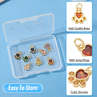 8Pcs 8 Colors Brass Pave Cubic Zirconia Paw Print Charms KK-TA0003-21-1