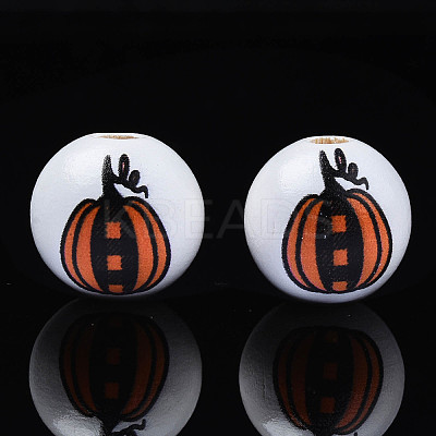 Autumn Theme Printed Natural Wood Beads WOOD-S057-081-1